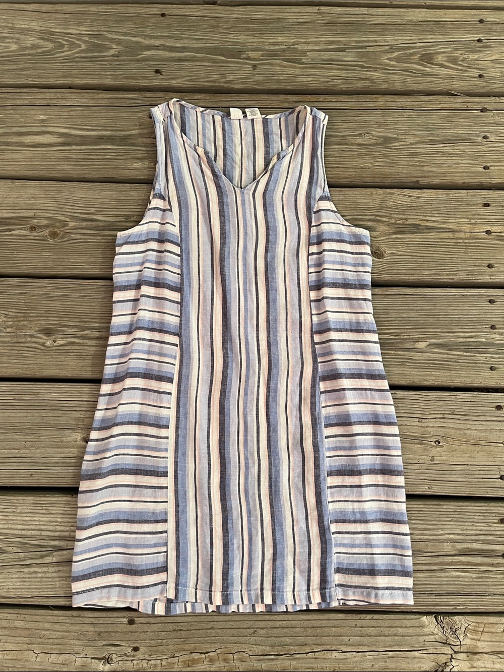 Artisan Ny Sleeveless Striped Mini Dress in Blue & Pink 100% linen